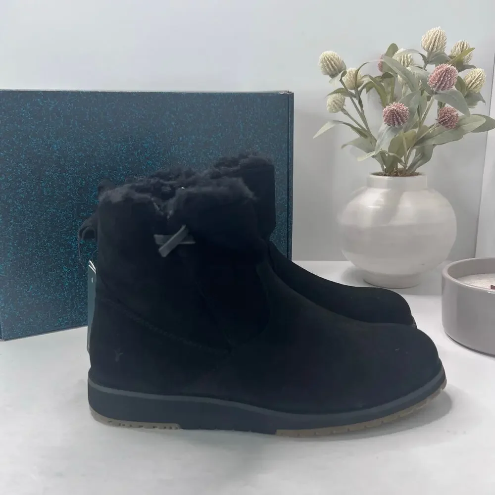 EMU Australia Beach Mini Leather Merino Wool Lining Boots Black Women's 5 NWB
